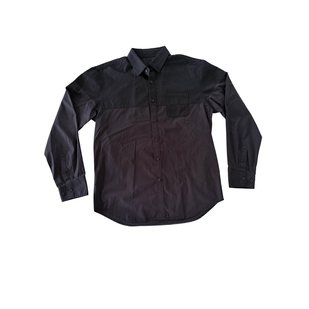 Howe‎ Creative Workforce Mens Black Long Sleeve Button Up Shirt Textured Yoke L